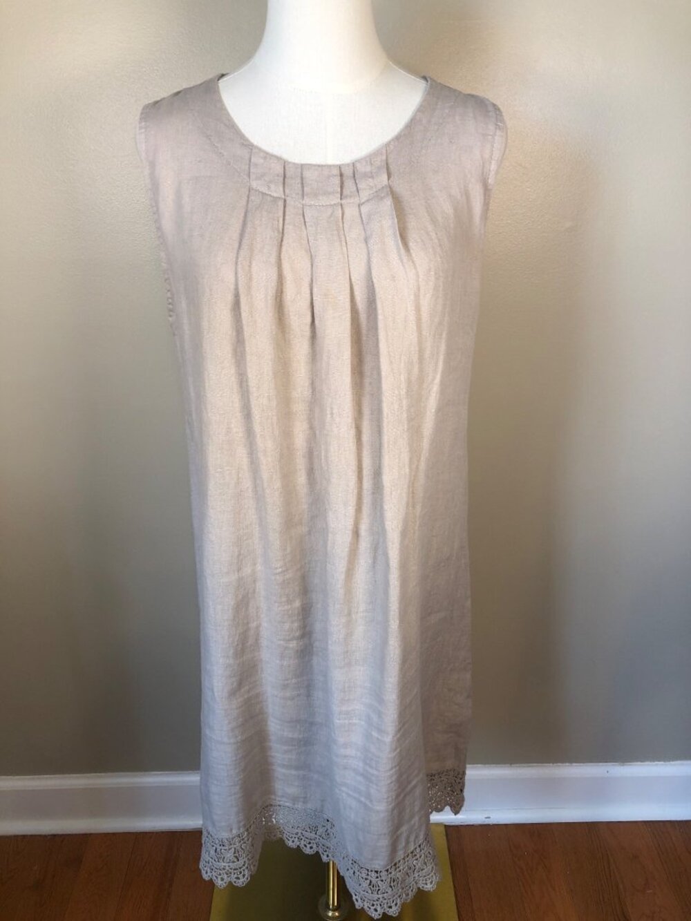 Rosemarine Made In Italy 100% Linen Sleeveless Sundress Taupe Beach Coastal - L